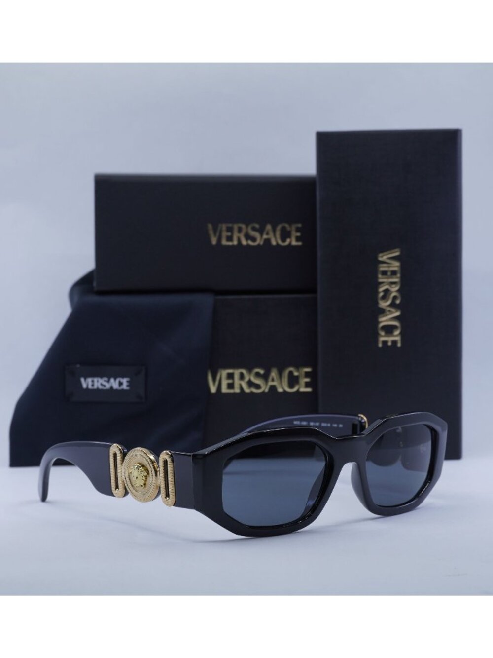 Versace VE4361F GB1/87 Oval Sunglasses – Black/Dark Grey